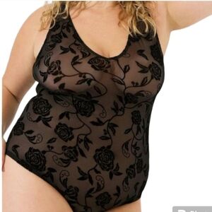 Bodysuit Rose V-neck Flocked